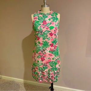 Lilly Pulitzer, 4,Jubilee Lovel Dress with Beaded Appliqué Pink/Green Tiger Lily